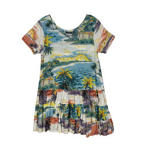 Faith Short Sleeve Tropical Print Sequined Babydoll Tiered Dress Size Small